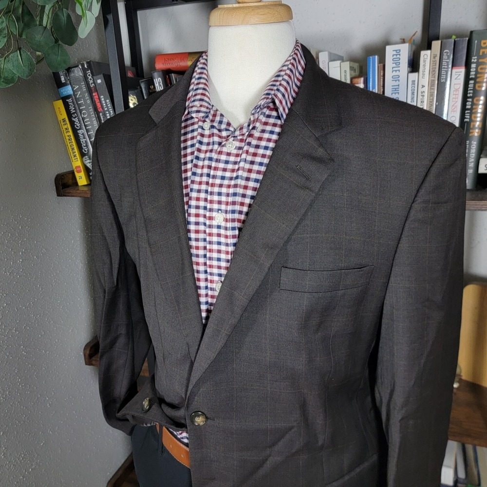 Jos A Bank Men's Sport Coat Blazer Two Button Brown Plaid Wool Size 44R - Picture 10 of 16